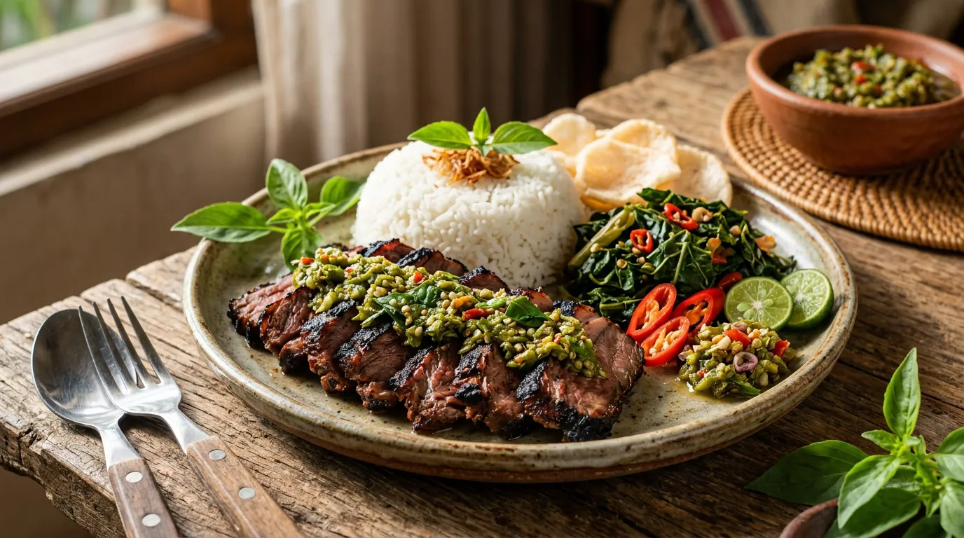 Perpaduan Rempah Pedas Segar: Nasi Sambal Lu'at Daging Sapi Se'i khas NTT