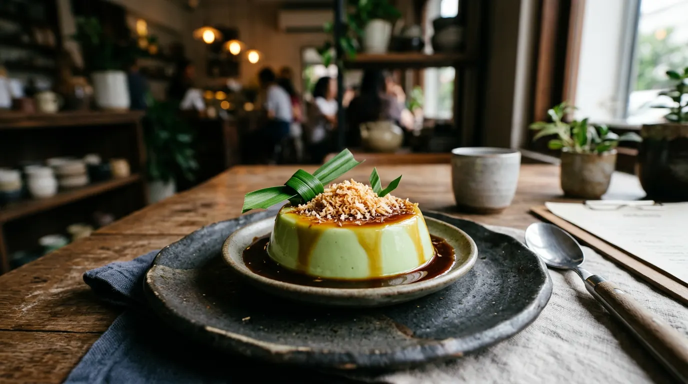 Kelembutan Panna Cotta Pandan Suji dengan Sentuhan Manis Artisanal Gula Aren Organik