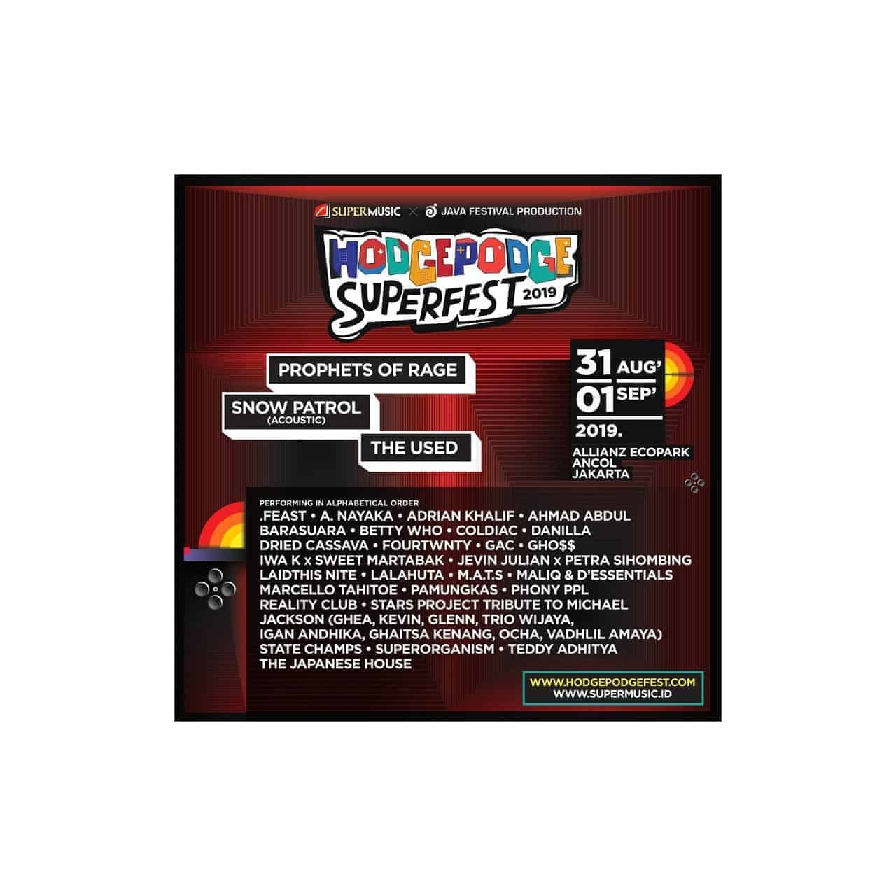 Snow Patrol to The Used Is Set to Perform at Hodgepodge Superfest 2019