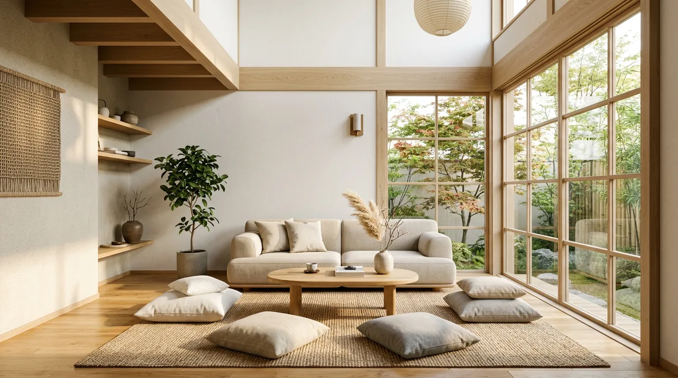 Kehangatan 'Japandi Low-Seating Living Room': Konsep Lesehan Modern Berkesan Lapang